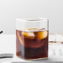 사각 유리컵 인테리어컵 커피숍컵 얼음 250ml 강화 텀블러 빨대 내열 유리보틀 물병 에코