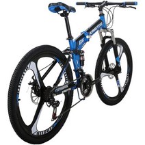 EUROBIKE G6 성인 접이식 자전거 강철 프레임 26 인치 이중 합금 림 디스크 브레, 3 Spoke Blue