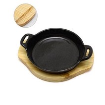 그릴판 구이판 양식 맥반석 원형 스테이크판소(16cm) 원목받침 주물코팅 시즈닝 (제스트)_973EA, 본상품선택, 본상품선택