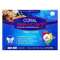 캐나다 코랄칼슘앤마그네슘3 플러스 120정x2개(4개월) 칼슘 마그네슘 아연 비타민D3, 1400mg, 240정