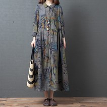잇츠스타일 기하학 패턴 롱 원피스 중년 여성 40 50 60대
