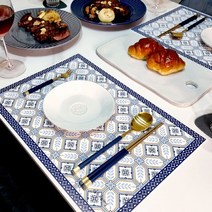 일회용 종이 식탁매트 10P세트 블루 옐로우 패턴