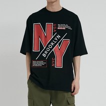 오버핏 NY 뉴욕 프린팅 박스 반팔티