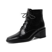 레인 부츠 여성 레이스 영국 레트로 숏 가죽 힐