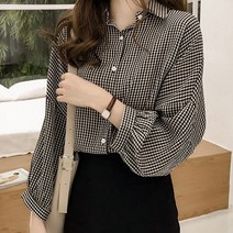 (휴리상점)체크 여성 가오리핏 셔츠 블라우스