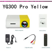 빔프로젝터 스크린 LEJIADA YG300 Pro LED 미니 Protable 800 루멘 지원 1080P 풀 HD 재생 HDMI USB 홈 시어터 영화, 노란색, EU 플러그