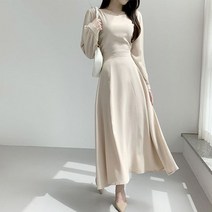 러블리아미에 / 아미에 / 튤립 브이넥 플레어 기본 하객 롱 원피스