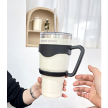 [온누리기획] 빨대 텀블러 900ml 손잡이 스트로우 물병 물컵 텀블러세트 사은품 보온보냉 진공텀블러 30oz 판촉, 블랙