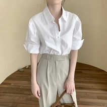 면접 정장 블라우스 흰색 여성 퍼프 반팔 셔츠 화이트 루즈핏 유니크한 디자인 시크한 여름 성숙한 스타일