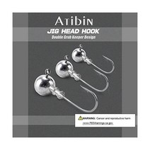 Atibin 아티빈 납 소금물 지그 헤드 후크 베이스 송어 낚시 바브 샤프, Size5 (1/2oz.) 20 pcs