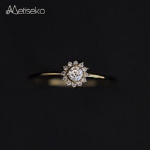 패션반지 Metiseko-리얼 925 스털링 실버 도금 14K 골드 반지 상감 큐빅 지르콘 썬플라워 여성용 약혼 파티 결혼식