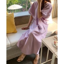 벌룬롱원피스 반팔 여름 루즈핏 퍼프소매 무지 시원하게입기좋은 롱원피스