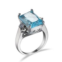 아쿠아마린반지 3월 탄생석 별자리 반지 100% 진짜 실버 컬러 아쿠아 마린 반지 스카이 블루 토파즈 보석 P