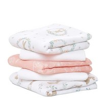 Aden + anais Essentials Musy Squares 100% 면 모슬린 가볍고 편안한 기저귀 가방 필수품 5팩 하모니, Blushing Bunnies