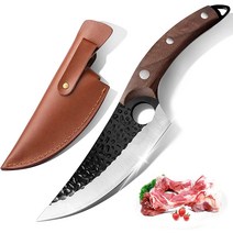 Bicico 바이킹 나이프 일본 보닝 고기 클리버 수제 단조 나이프 칼집 포함 고탄소 스테인리스 스틸 일본, 01 브라운.