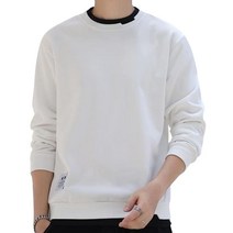 [엠프티오] 겹침 착풍 리브 소매 크루 넥 긴 소매 풀오버 남성 트레이너 라운드 목 페이크 레이어드 u넥 스포츠계 오버사이즈 전환 후드 없음 드롭 숄더 롱 티셔츠 어른 (2XL) 화이트