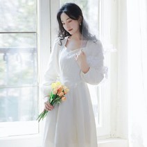 브라이덜샤워 원피스 빅사이즈 화이트 셀프웨딩 이브닝 돌잔치 프렌치 브이넥 레이스 루즈핏 a라인 풍성한 컨셉사진