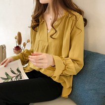 쉬블림로브 브이넥 루즈핏 긴팔 블라우스 셔츠_0528
