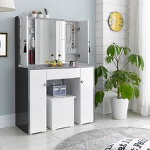 퍼닉에스엠 벨라화장대+일반형 거울(의자별도), 블랙화이트