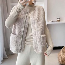 데일로엔 여성용 털 뽀글이 지퍼 베스트 집업 조끼