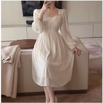 블랙미 여성 봄 여름 가을 롱원피스 셀프웨딩 펀칭 화이트 레이스 셀프드레스 촬영용 A025