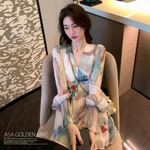 브이와이 여자 SS 시폰 스모킹 클래식 패턴 미니원피스