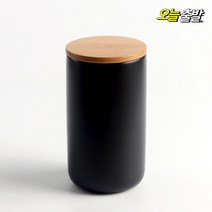 도자기 밀폐용기 분쇄원두보관 용기 카페파우더통 6TYPE, 커빙 도자기우드 (블랙)_대, 1개