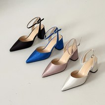 새틴 스틸레토 스트랩힐 8cm 통굽구두 청키힐
