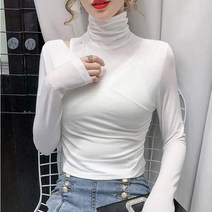 L.HOUSE STORE여성 목폴라 긴팔 티셔츠 오픈숄더 폴라티 슬림핏QD46 여성티셔츠 여성의류 여성긴팔티셔츠