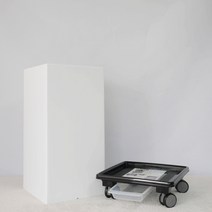 꽃피우는청년 초경량 고강도 PP 플라스틱 사각 화분 대형, 화이트, 이동식 화분받침대(블랙)
