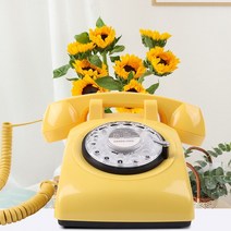 앤틱전화기 일반 집 빈티지소품 엔틱 유선 촬영소품샵 인테리어 유선 전화 회전식 113, 노란 전화기
