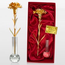 금장미 금 카네이션 꽃 어버이날 선물 부모님선물 결혼기념일 엄마 생신 여자 생일선물, 금카네이션+크리스탈화병세트