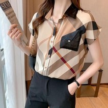 여성 체크 셔츠 남방 코디 반팔 쉬폰 블라우스