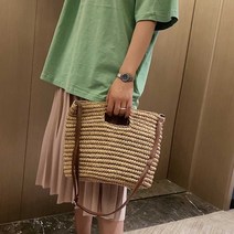 밀짚 라탄 토트 숄더백 여름 휴가 비치 스타일 코디:No5862ea