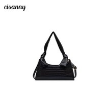 cisanny 여성 심플 무지 악어무늬 토트 숄더 크로스 바게트백 호보백