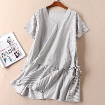 여름브이넥원피스 허리 조절가능 슬림핏 세로 골지 면 와이드 루즈핏 빅사이즈 반팔 단아한 여성 WA73 2232867743