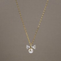 다왕 cZNG013 큐빅 진주 종 14k도금 실버925 목걸이