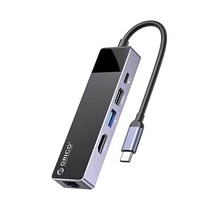 USB C 허브 ORICO 5 in 1 맥북 도킹 스테이션 멀티포트 어댑터 PD 60W HDMI 4K@30Hz A3.0x1 A2 .0x1 RJ45x1 델/서피스/HP/레노버 노트북