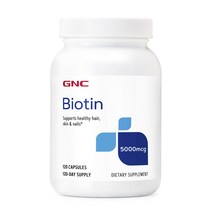 GNC 비오틴 5000mcg 글루텐 프리 무설탕 캡슐, 1개