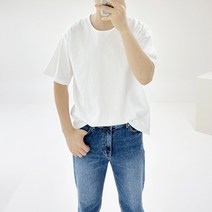 아도르클래식 반팔 플로 U넥 베이직 라운드 면 티셔츠
