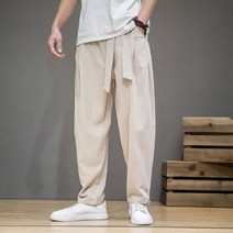 럭셔리 면 리넨 남바지 스판 허리 캐주얼 할렘 바지 상의 한국 길거리 와이드 스포츠 바지 전통 긴 바지