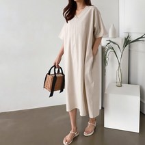 [NewCare] 여성 빅사이즈 브이넥 린넨 원피스