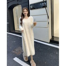 가을 겨울 밍크털 루즈핏 롱 퍼 원피스 여성 니트 원피스 FC5854