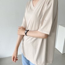 [바보사랑] 여자 여름 데일리 V넥 루즈핏 기본 찰랑 반팔 티셔츠[옷자락]