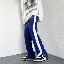 남자카고조거팬츠 조거 트레이닝 작업 나일론 팬츠 패치 워크 클라인 블루 캐주얼 배기 트레이닝복 바지 조깅 와플 체크 무늬 스웨트팬츠