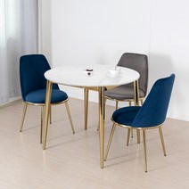 라로퍼니처 원스 900 원형 유광 포세린 통 세라믹 식탁 세트 골드 프레임, 식탁+의자3, 네이비3