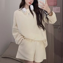 스타일아유 여자 쭈리 봄 가을 무지 맨투맨 반바지 투피스 오버핏 추리닝 데일리룩 SET 세트