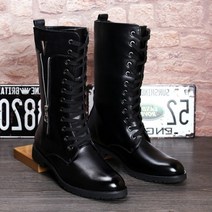 라이딩부츠 바이크 오프로드 숏부츠 오토바이 망 높은 탑 롱 부츠 패션 지퍼 레이싱 무릎 높이 따뜻한 스타일 신발 마틴 부츠, 44, 검은색