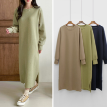 밑단트임 라운드넥 심플 무지 기모 롱원피스 DK