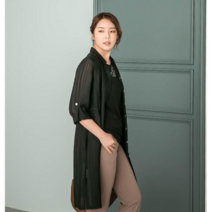 [이헌영] 데칸쇼 소매롤업 허리스트링 단추포인트 홑겹 멋쟁이 롱 블라우스 21C15056B1A